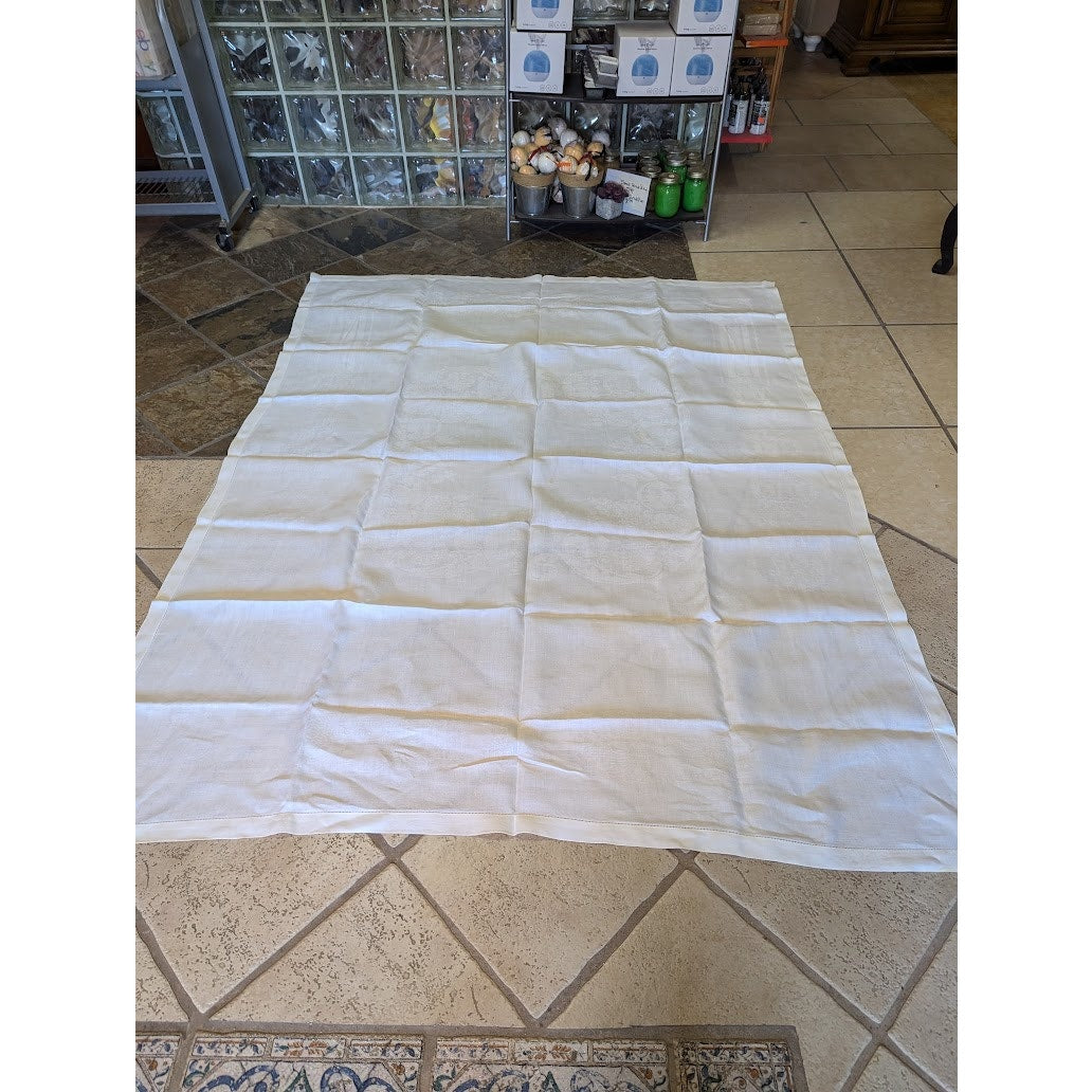 Linen tablecloth FLORAL Jacquard Nice edge 60" x 76" rectangle white