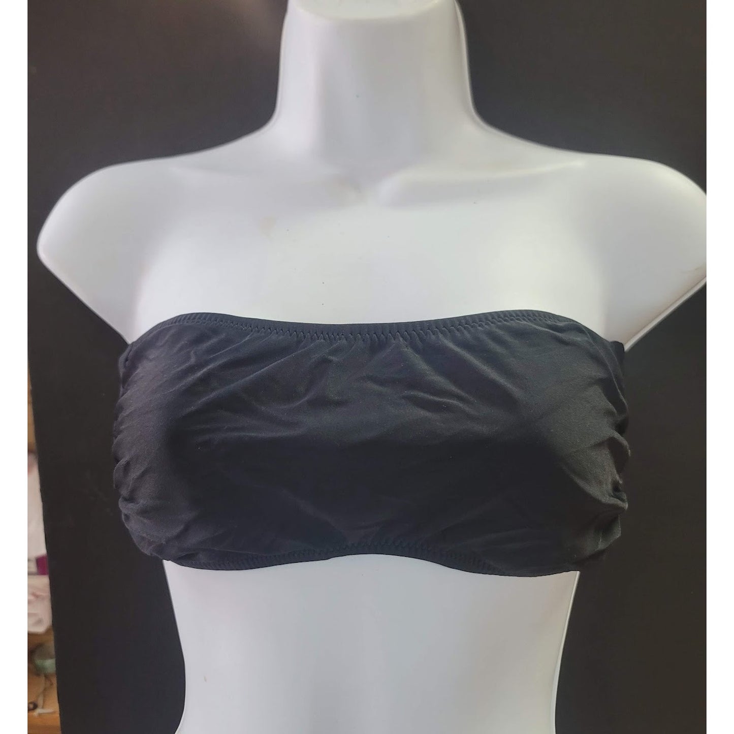 Blue Sky NEW Bandeau Side Bone Swim Top Lined Tieback NipPads BLACK X-SMALL