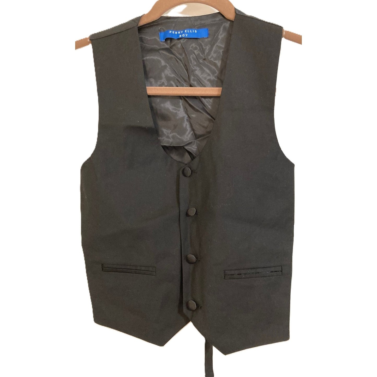 Perry Ellis Boy U-Neckline Covered Button Formal Vest Size 8 in Black NWT