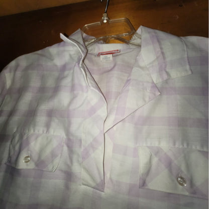 Vintage Purple Plaid Pockets Split Hem Shirt 70s Bye-Bye! Large Lightweight