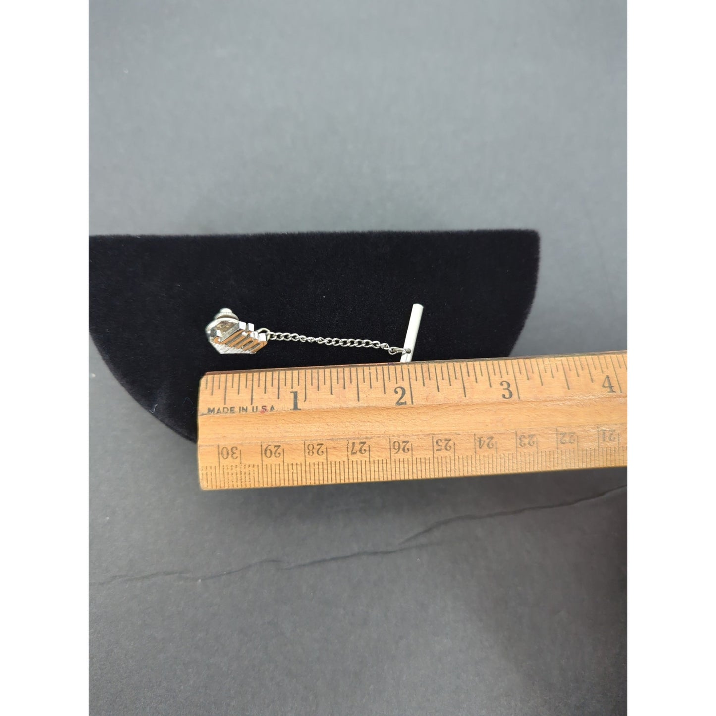 Vintage Silver Tone JIM Name Personalized Tie Tack 2 Inch Script Mid Century