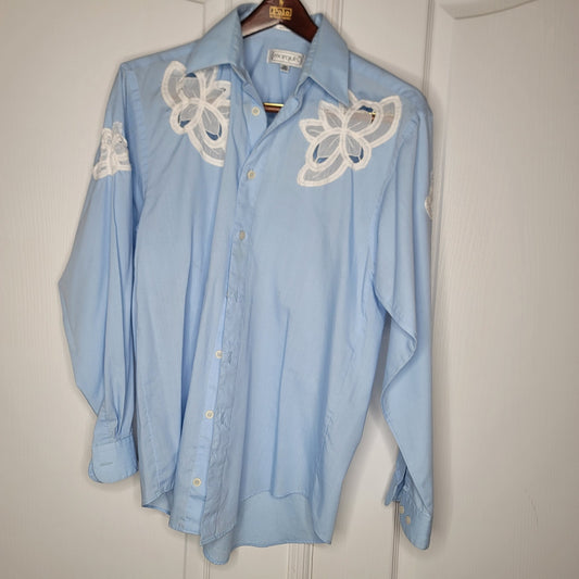 Marquis 14.5 blouse Baby Blue White Applique Flowers Small Cowboy