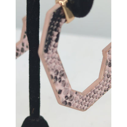 Vintage Pink & Black Faux Snakeskin Geometric Hoop Earrings