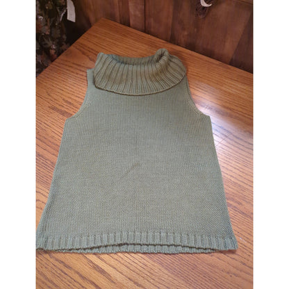 Josephine Chaus Green Silk Sleeveless Turtleneck Sweater Vest Small Petite Boho