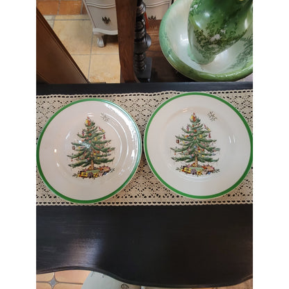 Spode Christmas Tree Dinner Plates Lot 2 Vintage England 10.5"