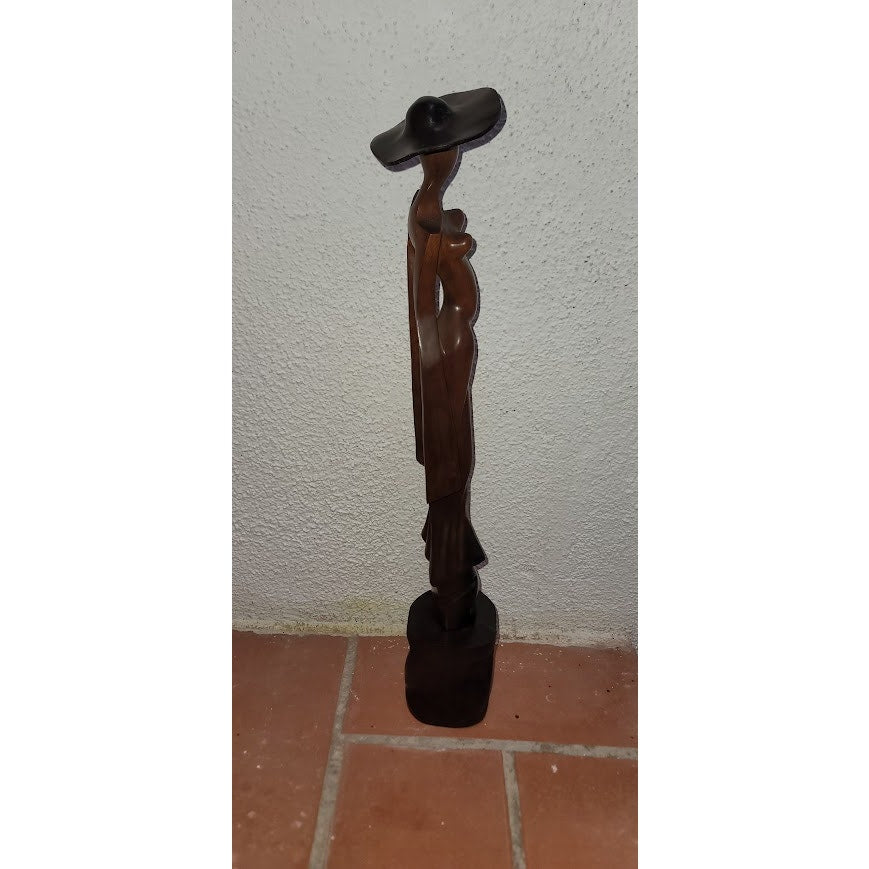 Hand Carved Tall 2 piece Woman in Hat FASHION Statue Wood 19"