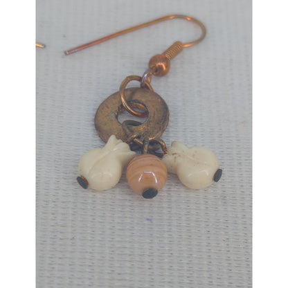 Boho Copper & Brass Charm Dangle Earrings Statement Natural Stone Beads