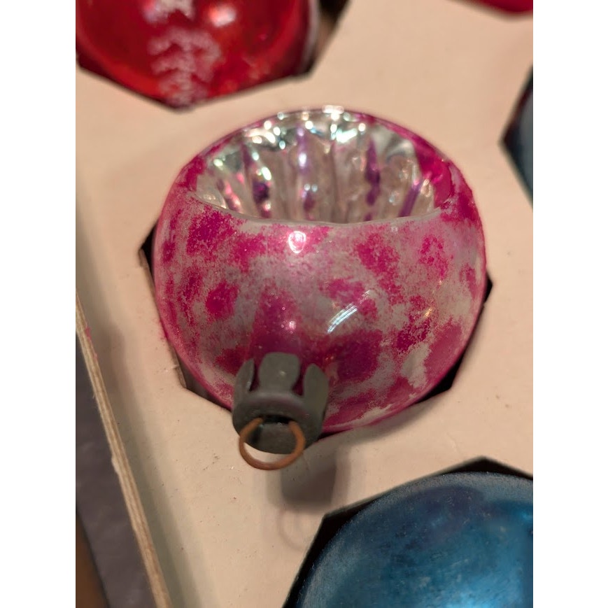 2 boxes (24pcs) Hand Blown Christmas glass ornaments Shiny Brite Multicolor 2"