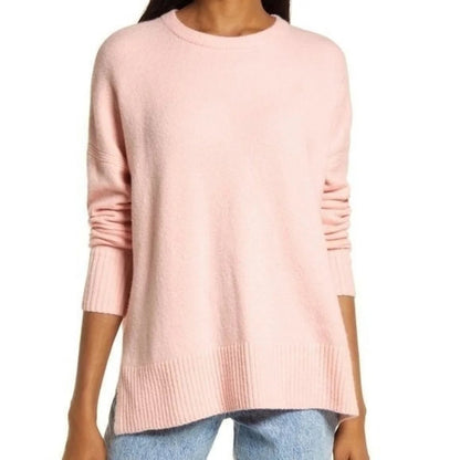 Treasure & Bond Cozy Crew Neck Sweater Ribbed Trim MEDIUM Pink Silver New