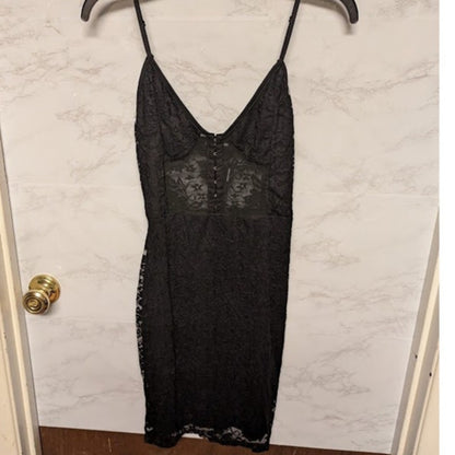 Pretty Little Thing Size 8 Black NEW Diamante Lace Mini Dress Cocktail Evening