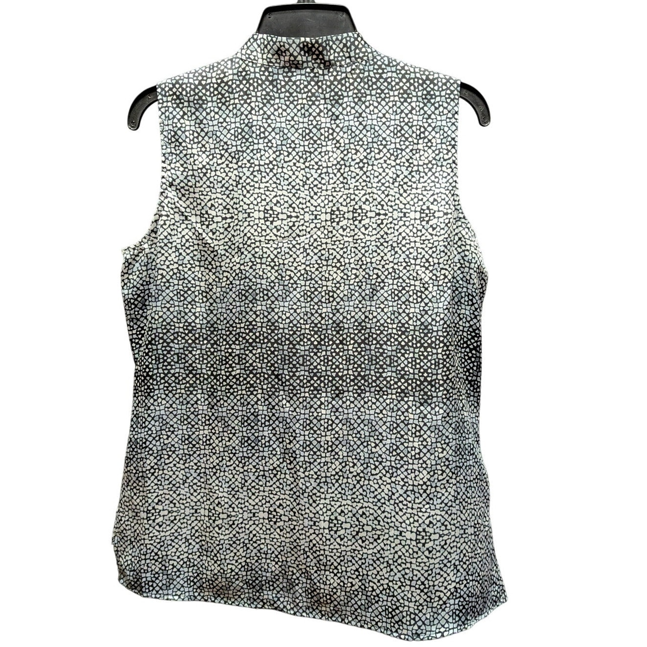 Tommy Hilfiger Blue & White Geometric Silk-Blend Sleeveless Tie-Neck Blouse S/M