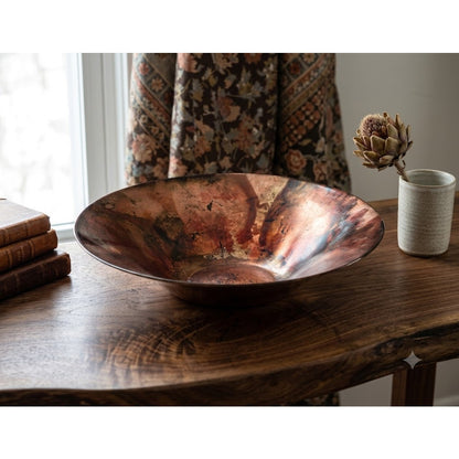 Large 16" Copper Bowl Foil Leaf Decorative Centerpiece Artisan Glass Consol