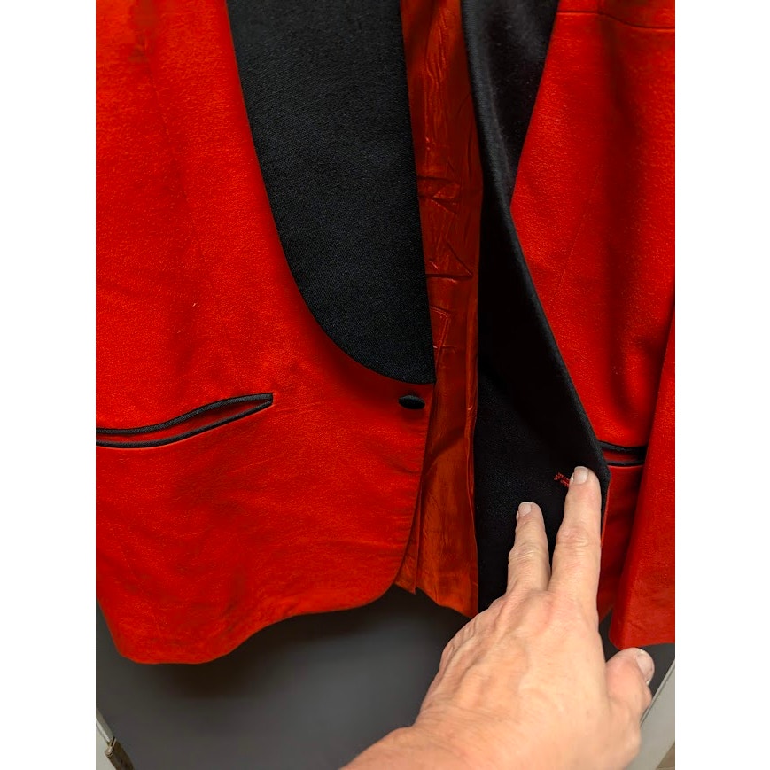 Custom Made Red Smoking Jacket Black Piping Lapel Mens XL Shoulder Pads