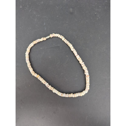 Vintage Natural White Puka Shell Disc Bead Necklace Boho Surfer Chic Beachy