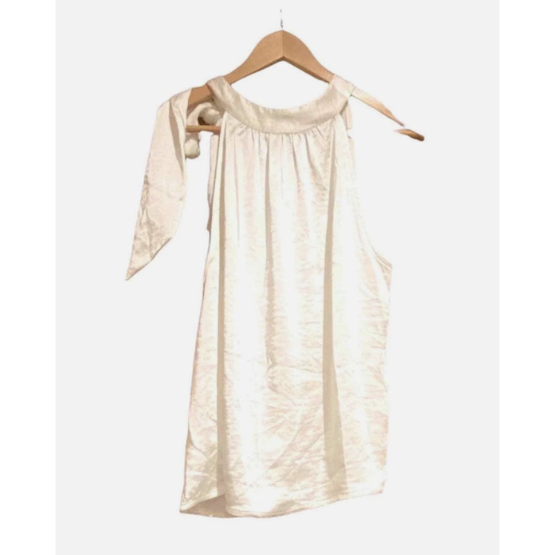 INC | White Satin High Neck Bow Top Size XXS sleeveless round hem side tie NEW