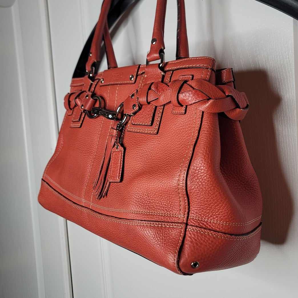 Coach Hamptons braided leather satchel bag tote purse Shoulder Top Handle