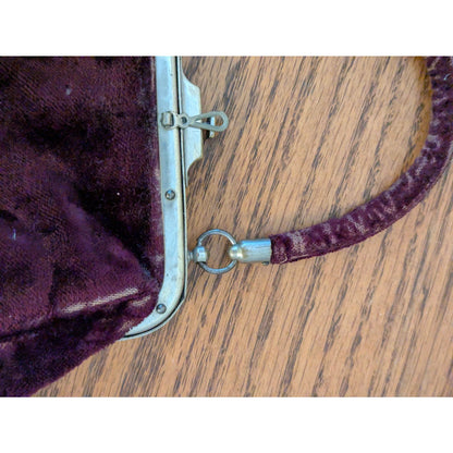 Antiqe Deep Purple Velvet Kiss-Lock Evening Bag Purse Top handle