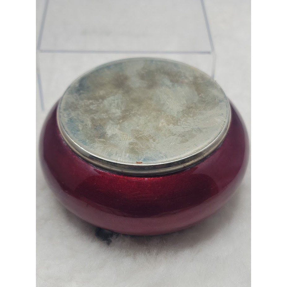 Vintage Alpaca Silver Orb Ashtray Metallic Red Enamel MidCentury Modern Spain