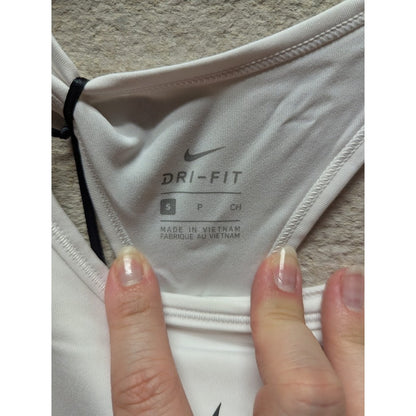 Nike NWT Swoosh Bra Sport Medium Support Classic SMALL Dri-Fit racerback bl/whi