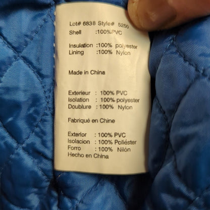 Totes Blue Jacket Coat belt LARGE Raincoat quilted lining Mid Length VINTAGE