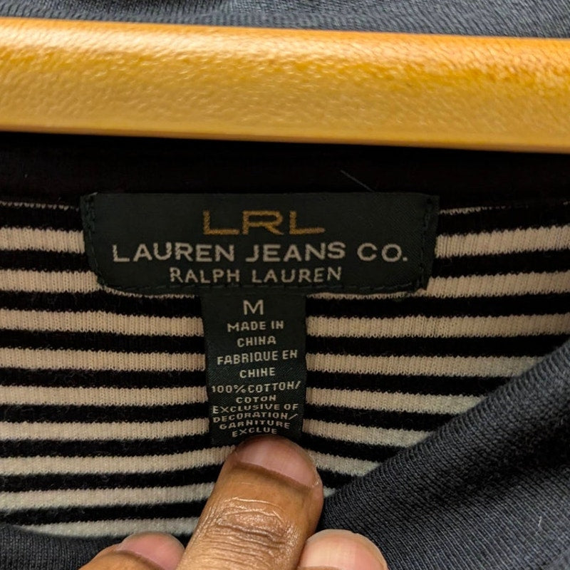 Lauren Jeans Co. Striped Cowl Neck Top Black White French Minimalist Long Sleeve