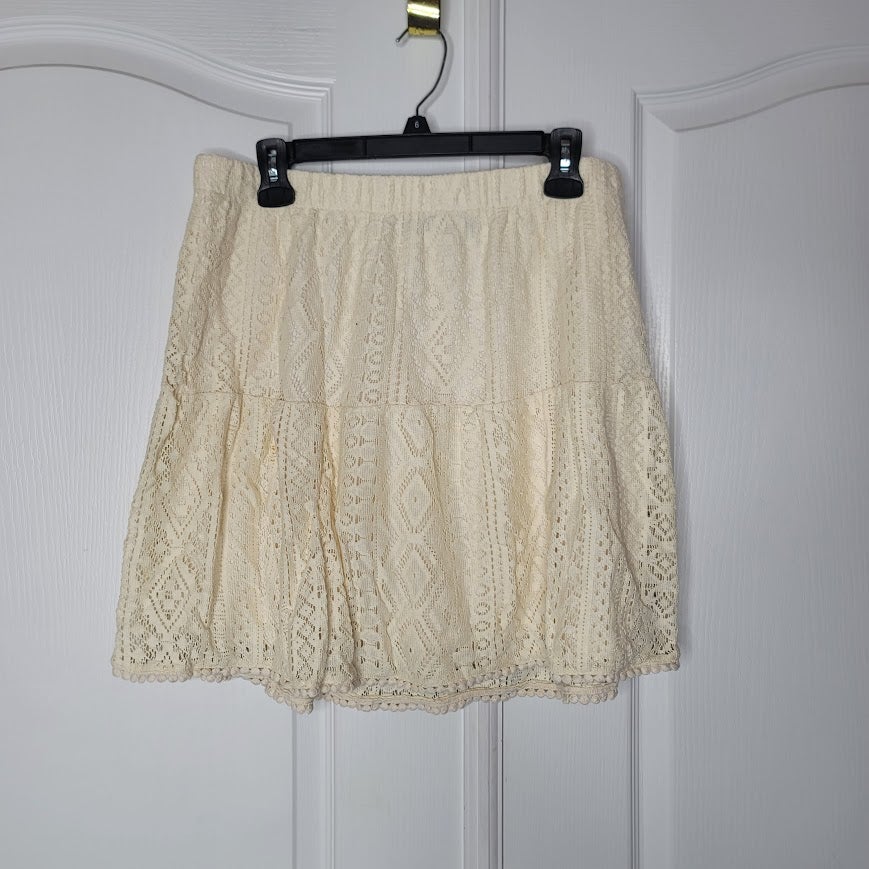 Vero Moda Birch Cream Size XL Lined Lace Pom Pom Mini Skirt Elastic Waist