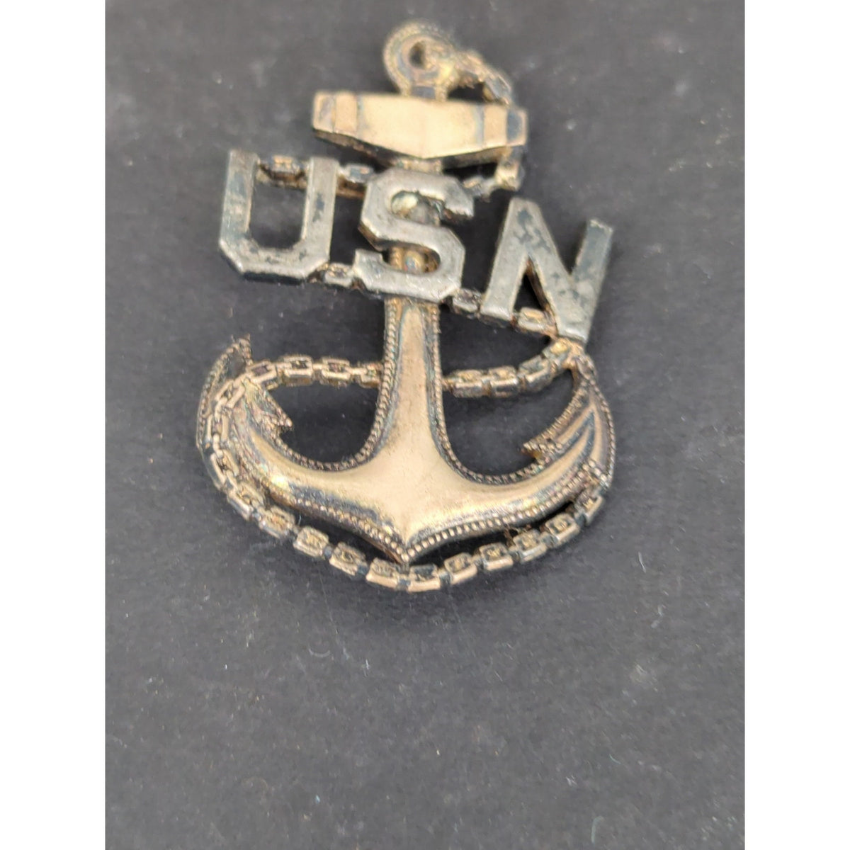 Vintage WWII USN Chief Petty Officer CPO Anchor Pin 1/20 10kt Gold Sterling