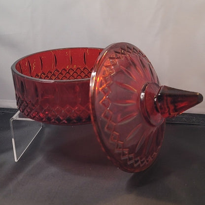 Vintage Flashed Ruby Red Glass Lidded Vanity Powder Jar Candy Dish Gothic