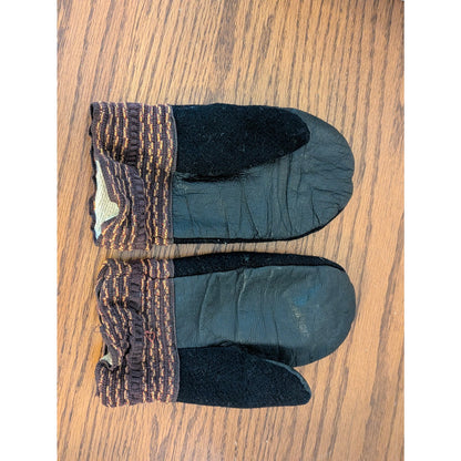 Vintage Black Wool & Leather Fleece-Lined Winter Mittens