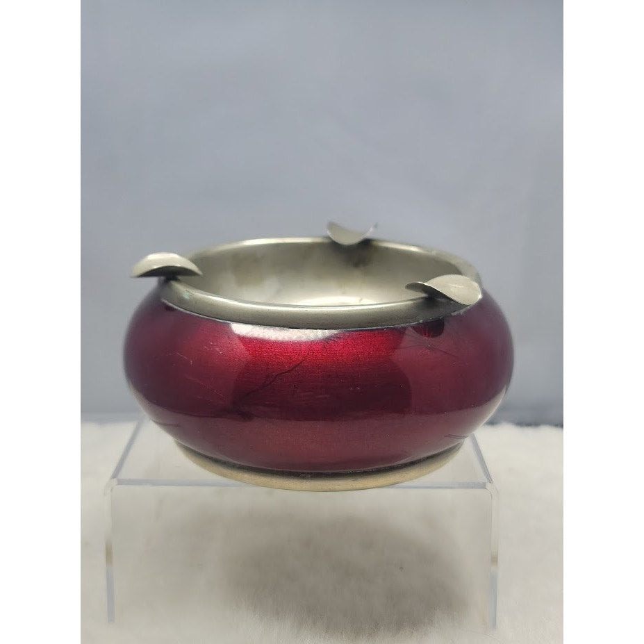 Vintage Alpaca Silver Orb Ashtray Metallic Red Enamel MidCentury Modern Spain