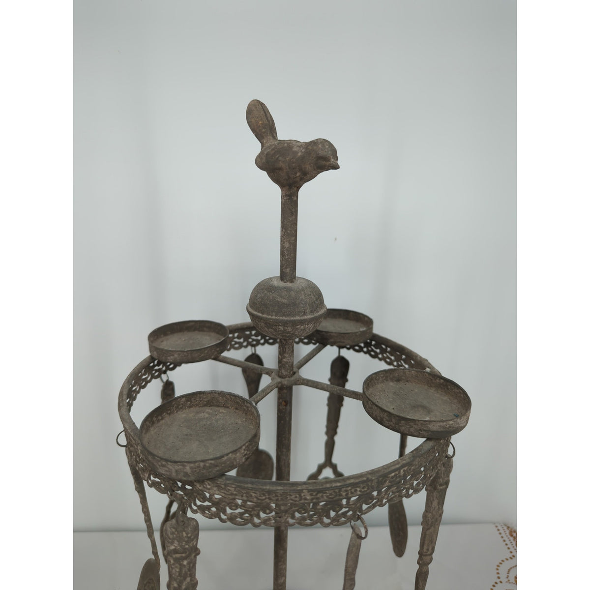 Antique Cast Metal Bird Revolving Candelabra & Cutlery Server Heirloom