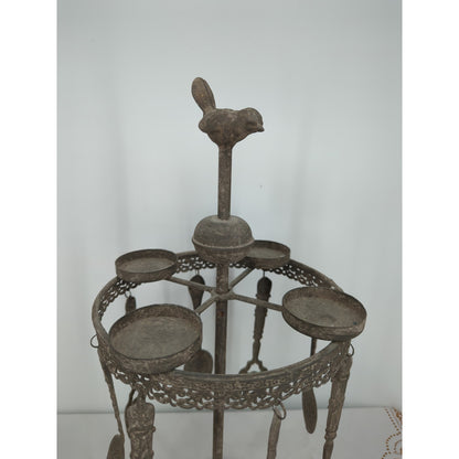 Antique Cast Metal Bird Revolving Candelabra & Cutlery Server Heirloom