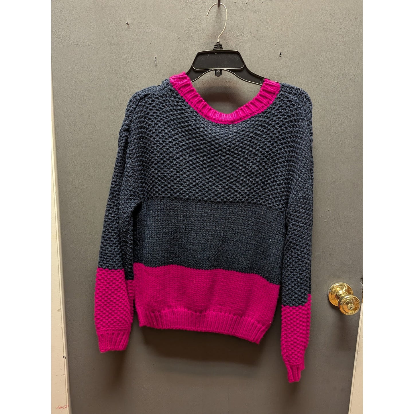 NWT Elodie Chunky Knit Colorblock Crew-Neck Pullover Sweater Blue/Pink Womens XS