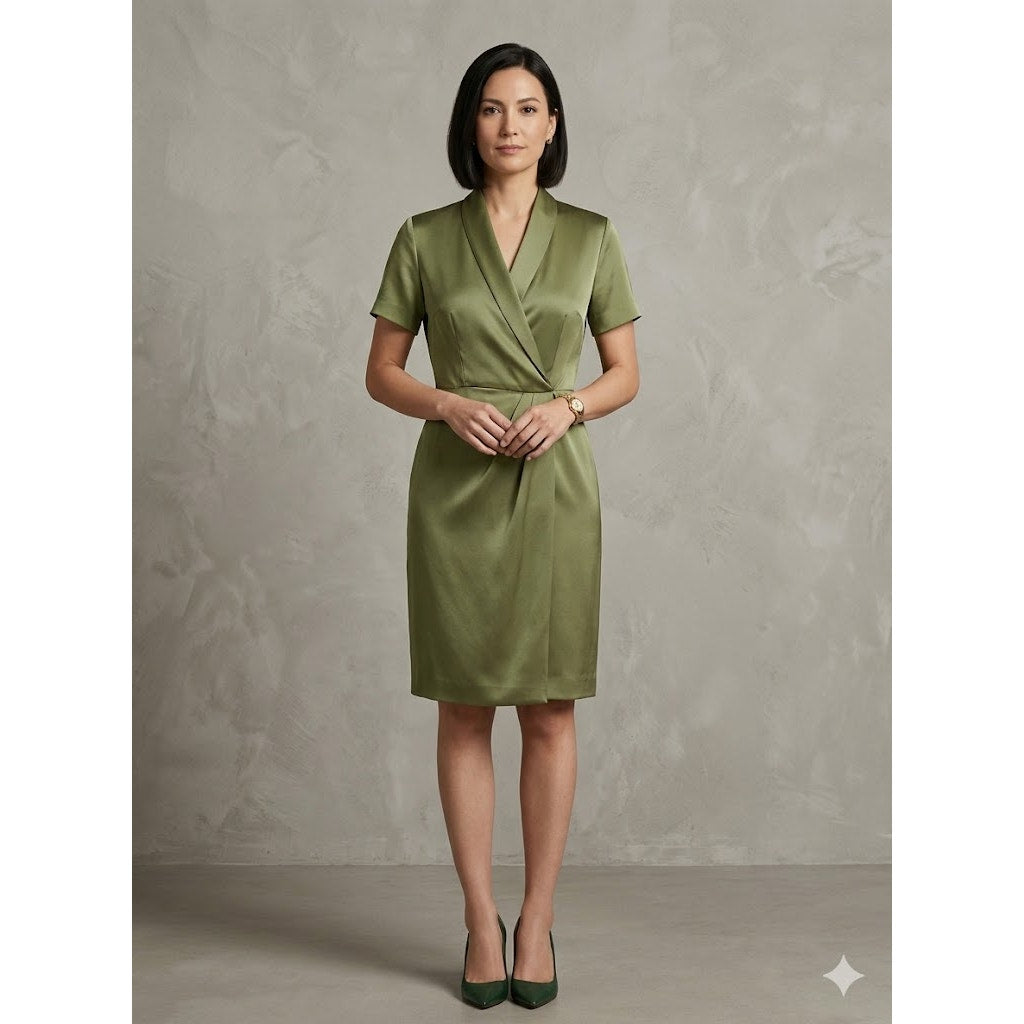 Vintage 80s Gillian Petites Olive Silk Blazer Faux Wrap Dress 2 Petite Career