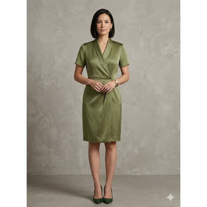 Vintage 80s Gillian Petites Olive Silk Blazer Faux Wrap Dress 2 Petite Career