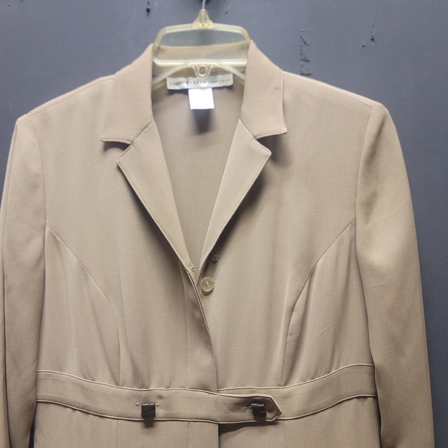 David Warren New York Vintage Tan Midi Coat Dress Belted Sophisticated 8P
