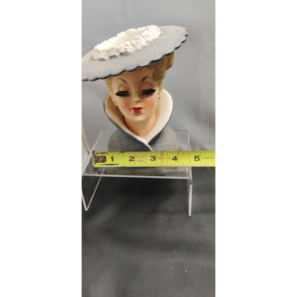 Vintage Gray Hat Lady Head Vase Planter Kitschy Ceramic Inarco C3815A 1959