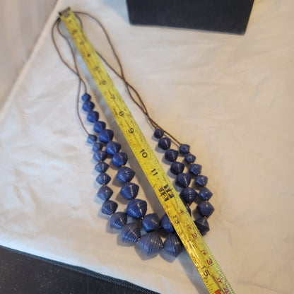 2 Necklaces Blue Spiral graduated beads gold tone 14" fashion jewelry