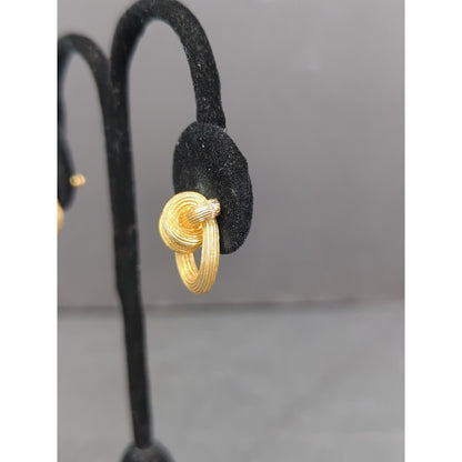 Vintage Gold Tone Textured Knot  Earrings Minimalist 1960s Pierced