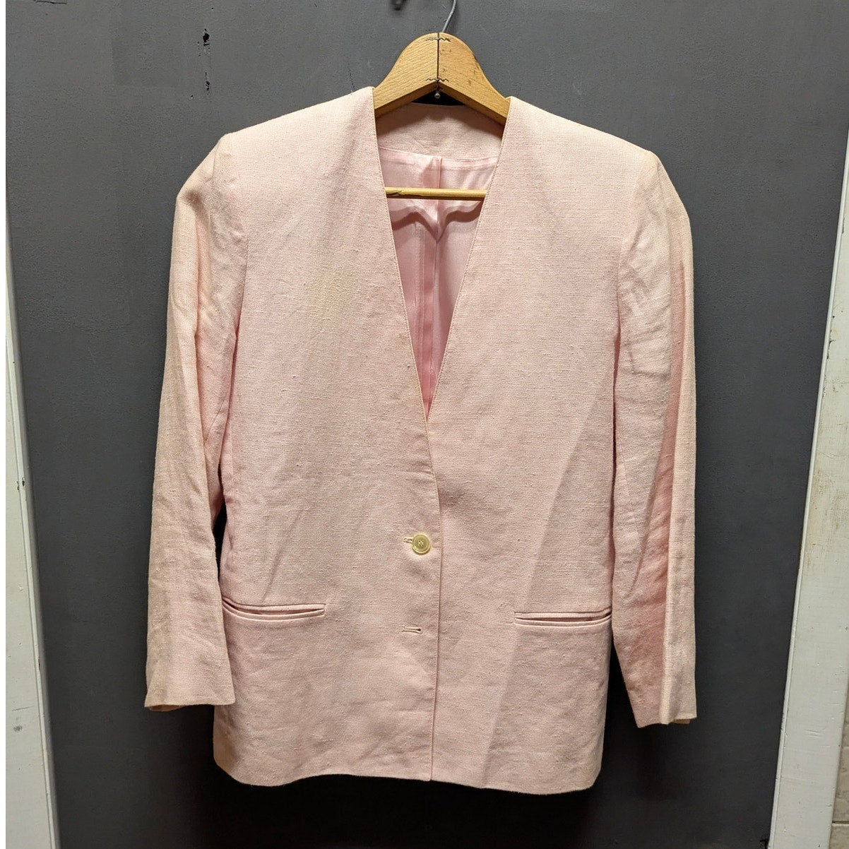 Peter Nygard Light Pink Linen Single-Button Blazer Jacket