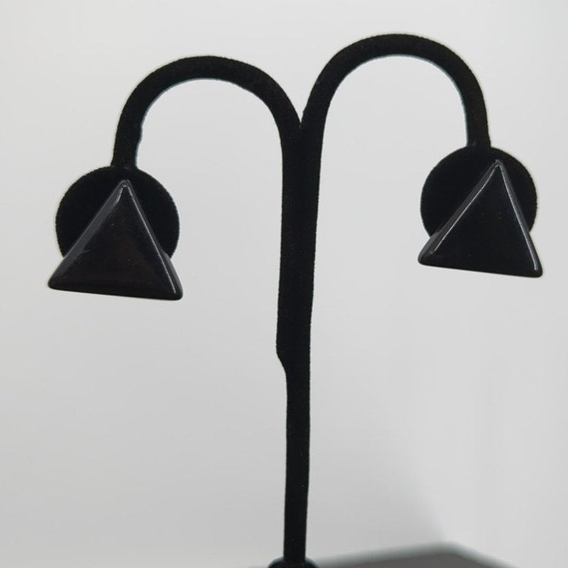 Vintage 1980s Black Geometric Triangle Stud Earrings Beveled Edge Avant-Garde