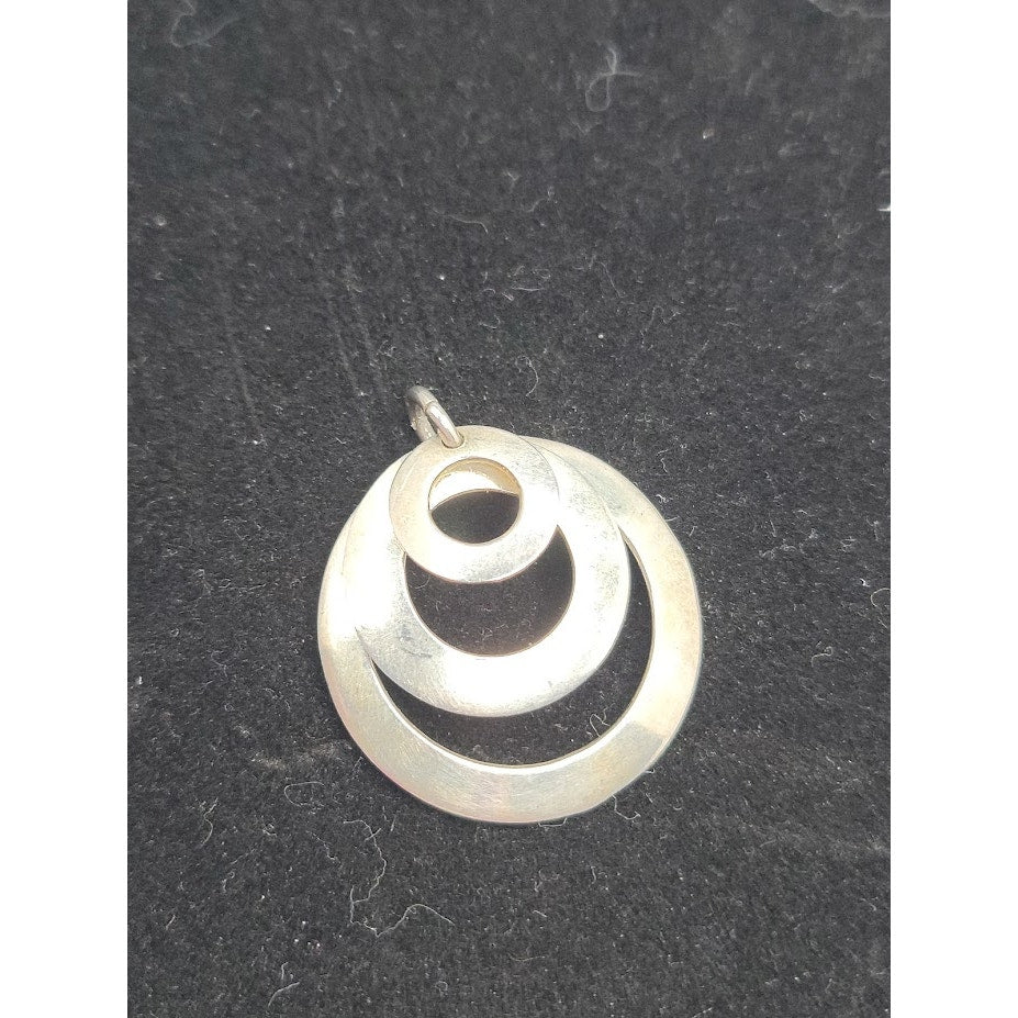 Mid-Century Modern Sterling Silver Triple Spiral Hoop Pendant MCM Brutalist 925