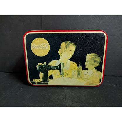 Vintage Coca-Cola Nostalgic Tin Box with Singer Sewing Machine Motif