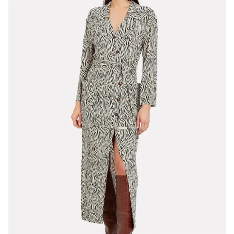 Nanushka Zebra Print Long Sleeve Shirtdress Size Small New midi buttons NO BELT