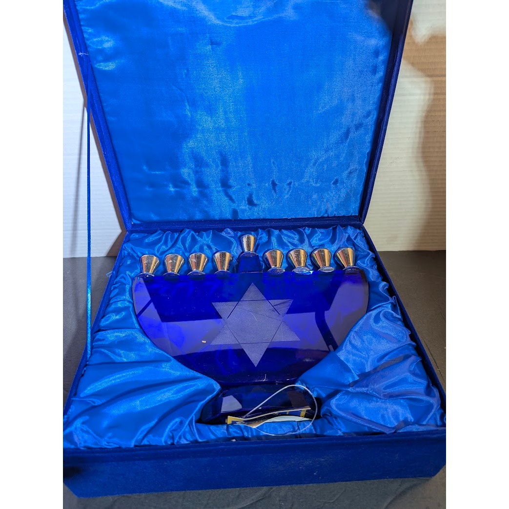 Elegant Traditional Dillard's Blue Crystal Star of David Menorah