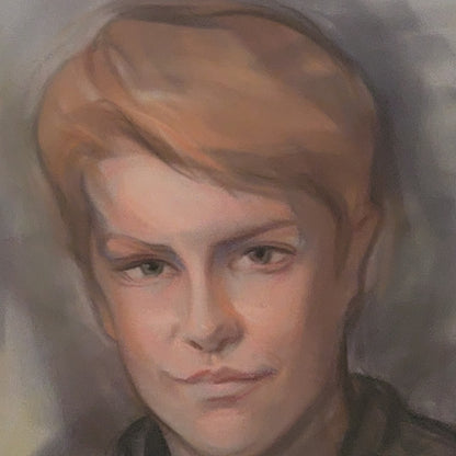 1980's Young man Chalk Pastel Painting Aet wall decor Boy teenager in Polo Blond