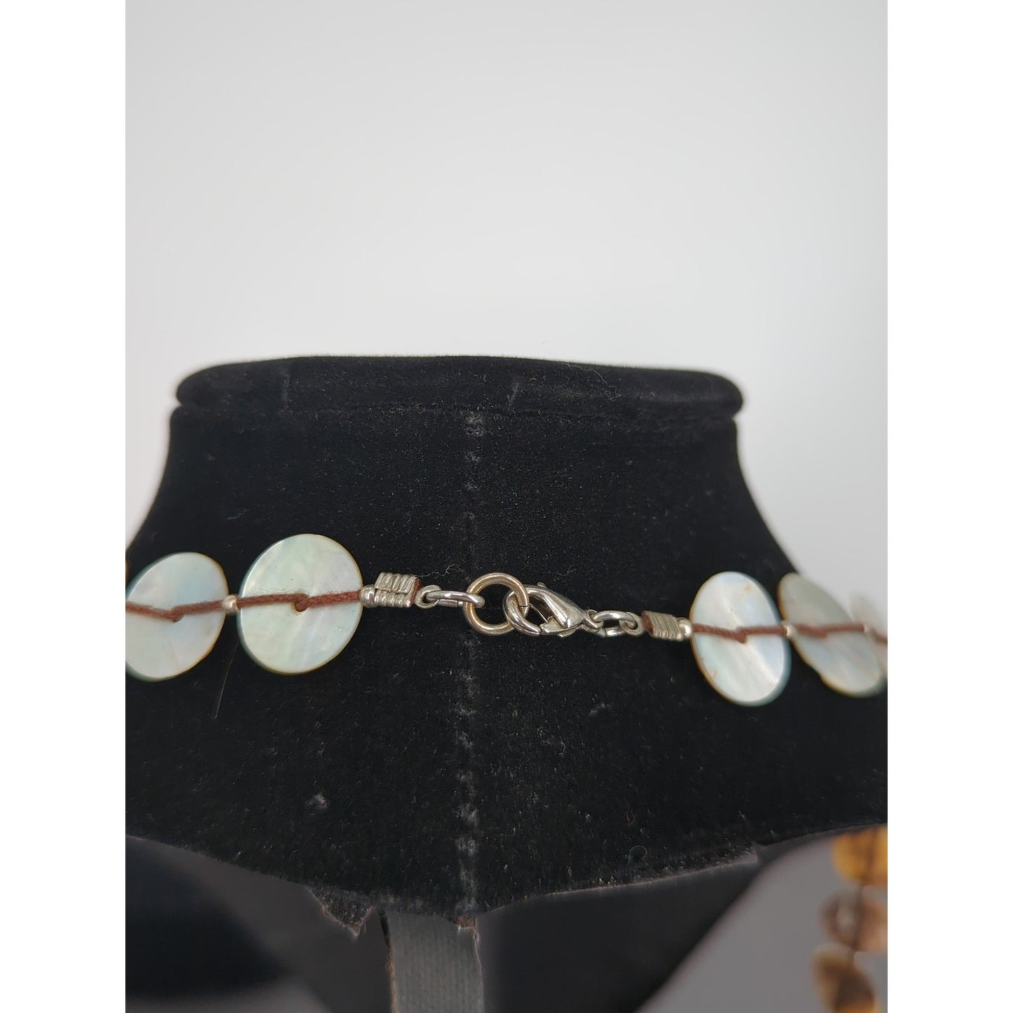 Twenty Eight Inch Vintage Iridescent Mother of Pearl Round Disc Necklace