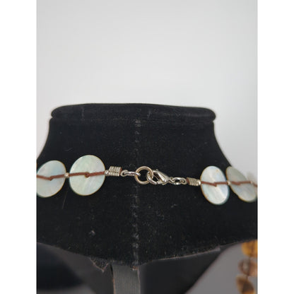 Twenty Eight Inch Vintage Iridescent Mother of Pearl Round Disc Necklace