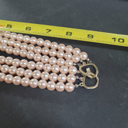 Vintage Fashion Necklace Pink 3 strings multi strand faux pearl 9.5"