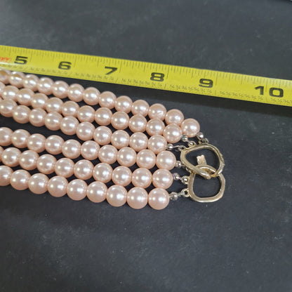 Vintage Fashion Necklace Pink 3 strings multi strand faux pearl 9.5"